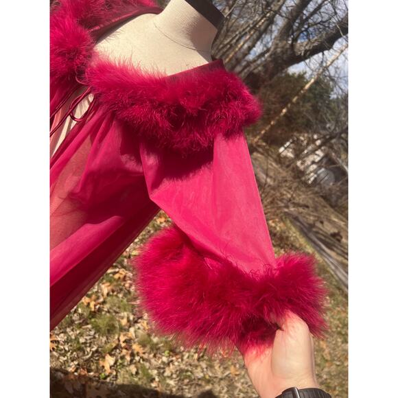 VTG Jenelle of California Merlot Robe Lingerie Marabou Feather 100% Nylon XL? - Picture 2 of 10
